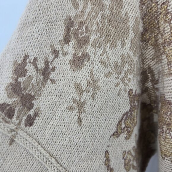 Vintage Calvin Klein Camel Brown Floral Turtleneck Metallic Sweater Medium - Picture 3 of 16
